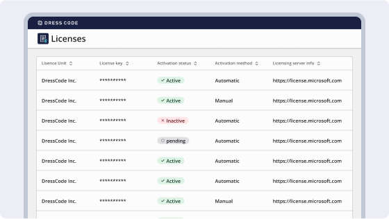 Centralized management of license keys and authentication information